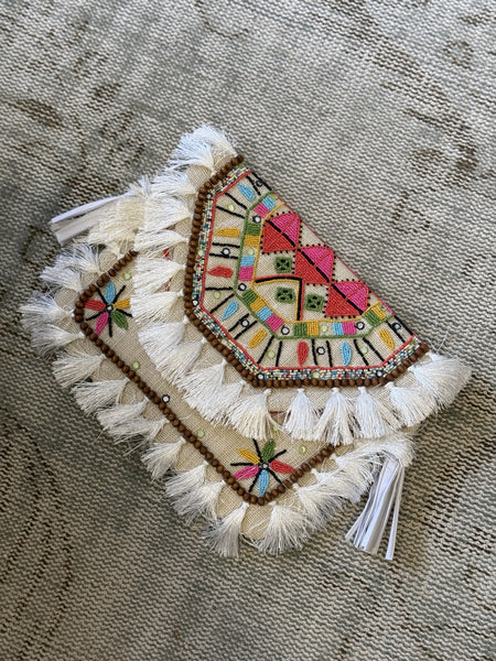 Boho Beaded Satchel in White