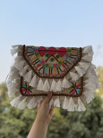 Boho Beaded Satchel in White