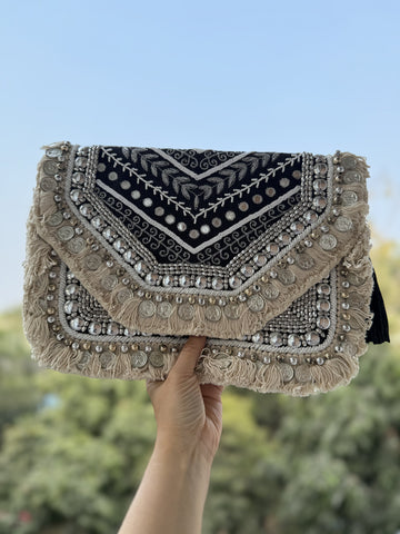 Boho Black Jacquard Satchel