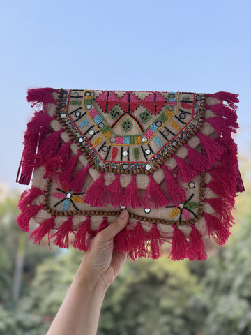 Boho Beaded Satchel in Cream