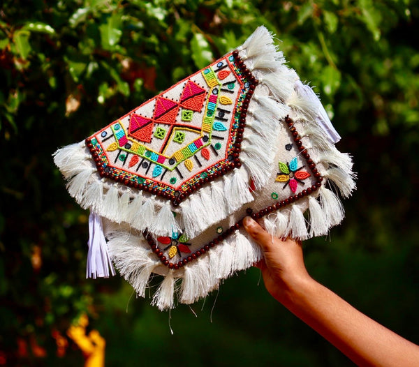 Boho Beaded Satchel in White